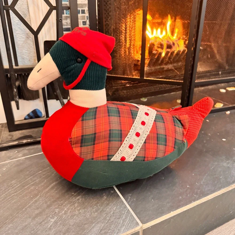Vintage Christmas Duck Green and Red Door‎ Stopper Festive Plaid Holiday Decor